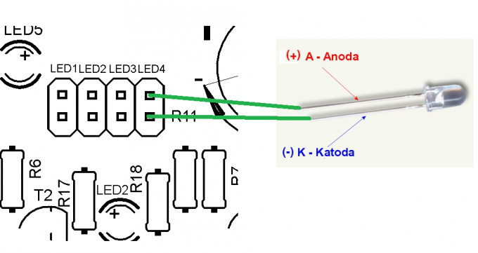 Schemat podłączenia diody do złącza PPK-01