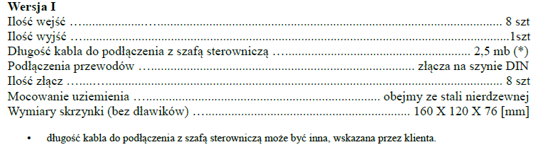 Wybrane parametry skrzynek podłączeniowych