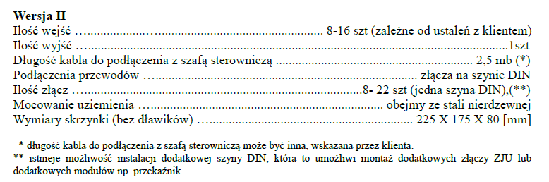 Wybrane parametry skrzynek podłączeniowych