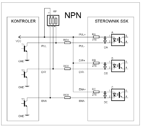 Wspólna anoda - schemat podłączenia sygnałów sterujących.