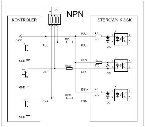 Wspólna anoda - schemat podłączenia sygnałów sterujących