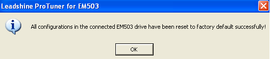 Okno informujące o pomyślnym przywróceniu ustawień fabrycznych programu ProTuner