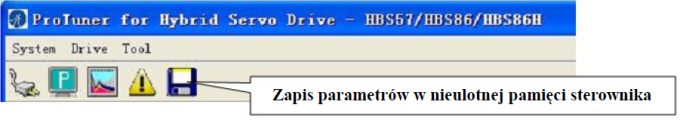 Ikony menu programu ProTuner, zapis parametrów.