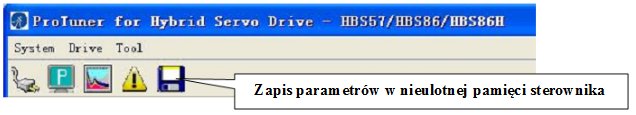 Ikony menu programu ProTuner, zapis parametrów.