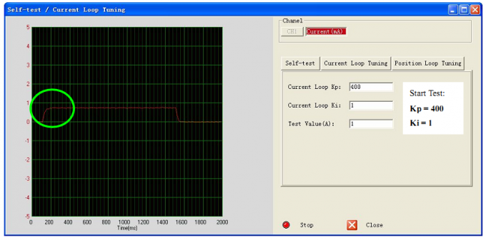 Okno programu ProTuner, proces badania odpowiedzi skokowej, parametr Kp 400.