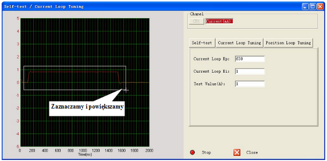 Okno programu ProTuner, ustawienie parametru pętli prądowej.