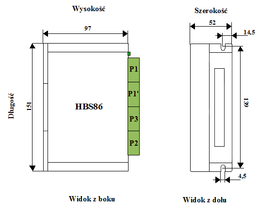 Rysunek z wymiarami serwosterownika Easy Servo ES-D808 HBS86 Leadshine