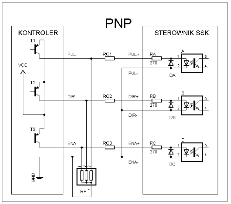 Wspólna katoda - schemat podłączenia sygnałów sterujących