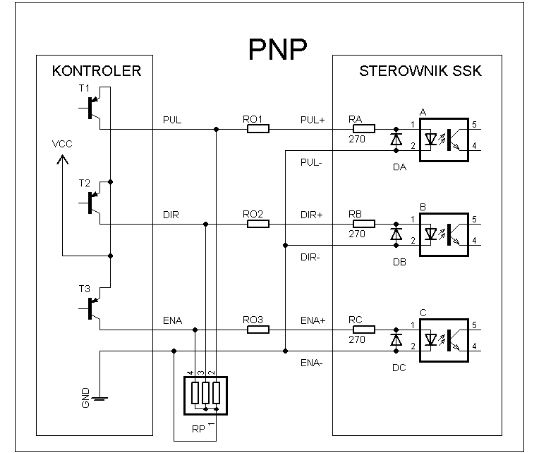 Wspólna katoda - Schemat podłączenia sygnałów sterujących