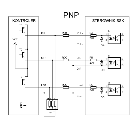 Wspólna katoda - Schemat podłączeń sygnałów sterujących.