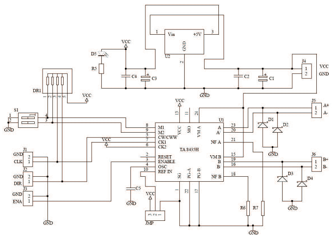 Schemat ideowy sterownika silników krokowych SSK-B05-1,5A