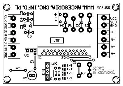 Schemat montażowy sterownika silników krokowych SSK-B05-1,5A