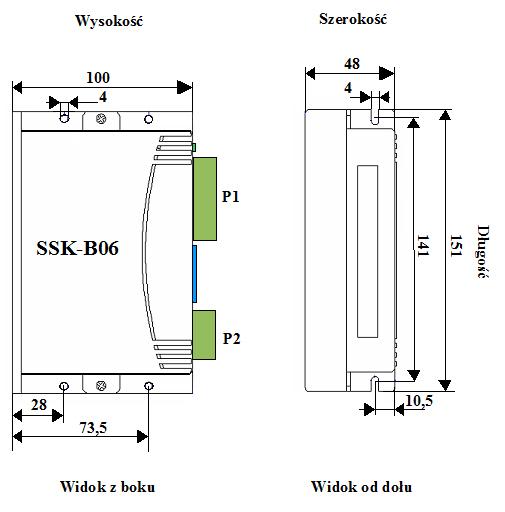 Rysunek z wymiarami sterownika silników krokowych SSK-B06-7,2A
