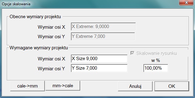 Opcje skalowania w programie Lazycam