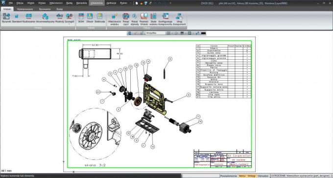 rysunek złożeniowy stworzony za pomocą ZW3D Lite