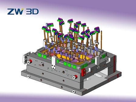 Konstrukcja formy z wypychaczami stworzona w programie ZW3D Professional