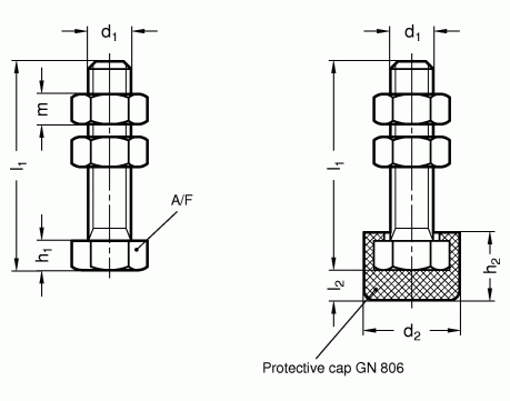 Śruby dociskowe GN 807-NI nierdzewne - rysunek techniczny