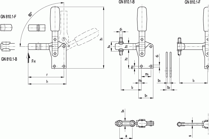Dociskacze nierdzewne GN 810.1-NI - rysunek techniczny