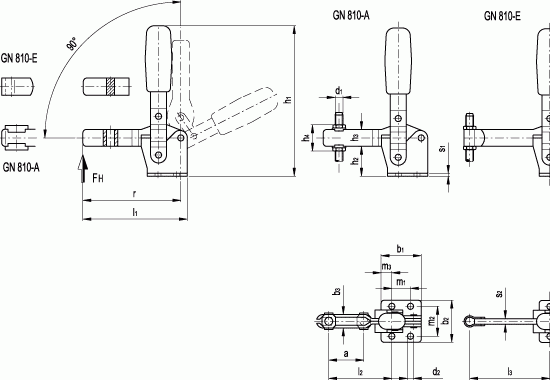 Dociskacze nierdzewne GN 810-NI - rysunek techniczny