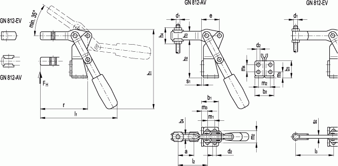 Dociskacze GN 812 - rysunek techniczny