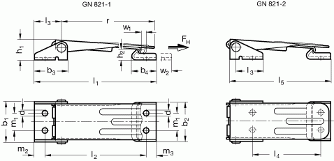 Zapięcia GN 821-NI nierdzewne - rysunek techniczny