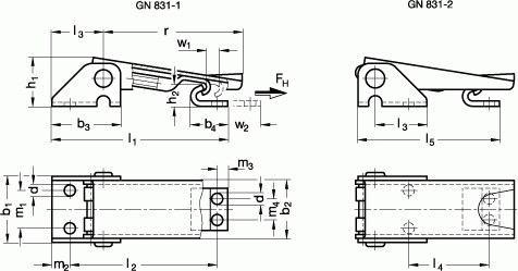 Zapięcia GN 831 - rysunek techniczny