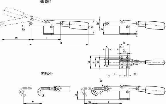 Zapięcia GN 850 - rysunek techniczny