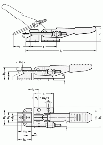 Zapięcia GN 851-NI nierdzewne - rysunek techniczny
