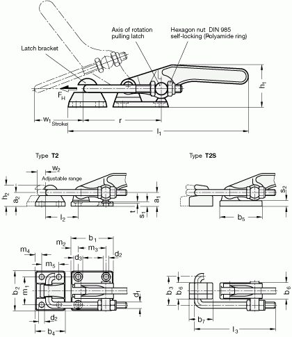 Zapięcia GN 852-NI nierdzewne - rysunek techniczny