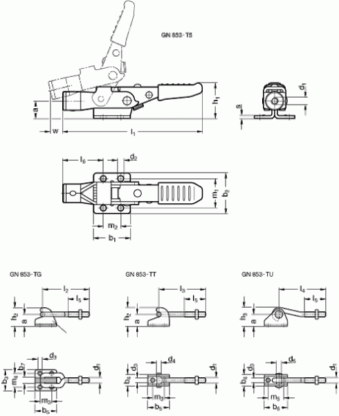 Zapięcia GN 853-NI nierdzewne - rysunek techniczny