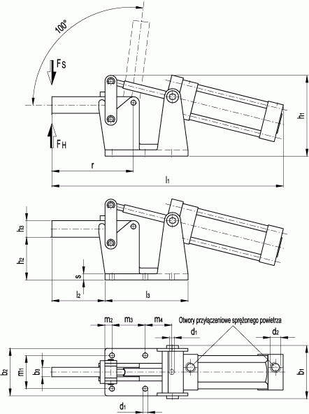 Dociskacze pneumatyczne GN 861 - rysunek techniczny