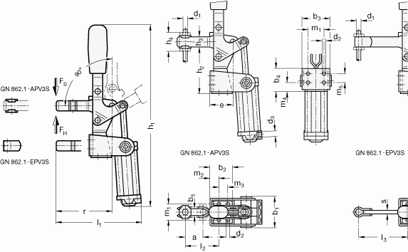 Dociskacze pneumatyczne GN 862.1 - rysunek techniczny