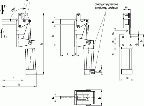 Dociskacze pneumatyczne GN 863 - rysunek techniczny