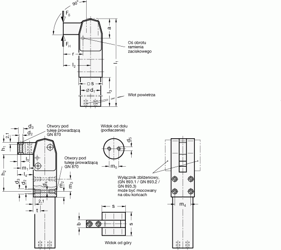 Dociskacze pneumatyczne GN 864 - rysunek techniczny