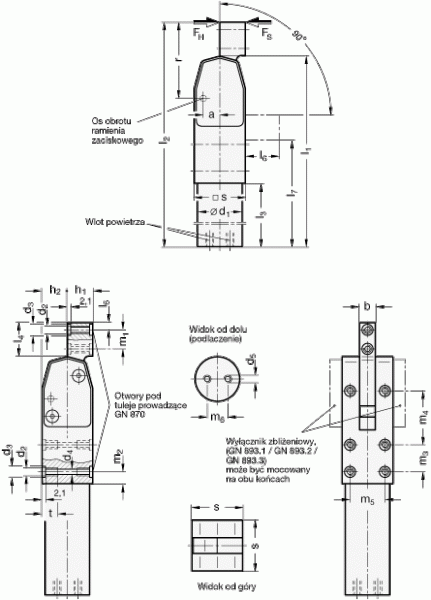 Dociskacze pneumatyczne GN 865 - rysunek techniczny