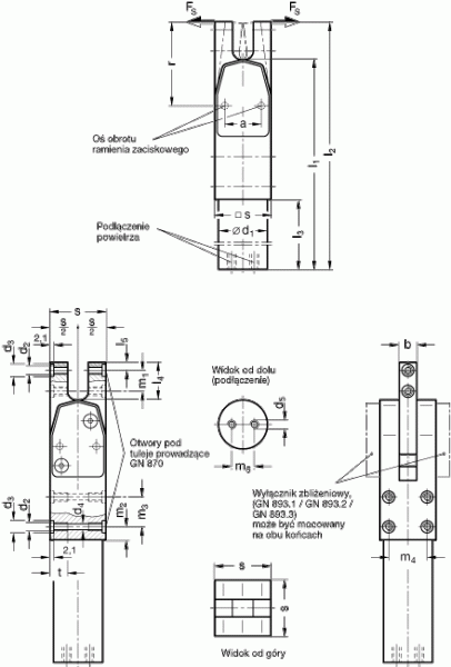Dociskacze pneumatyczne GN 866.1 - rysunek techniczny