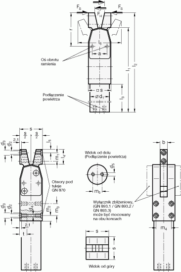 Dociskacze pneumatyczne GN 866 - rysunek techniczny