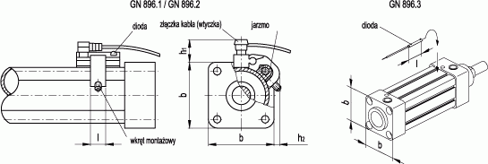 Wyłączniki zbliżeniowe GN 896.1 GN 896.2 GN 896.3 - rysunek techniczny