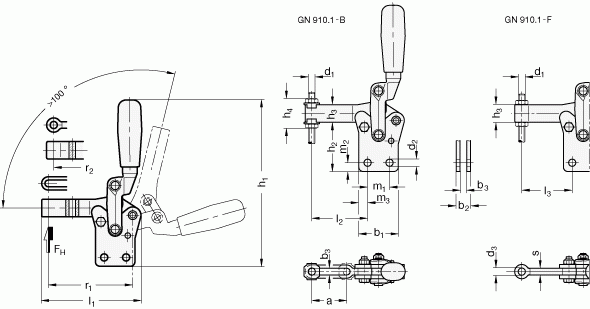 Dociskacze GN 910.1 - rysunek techniczny