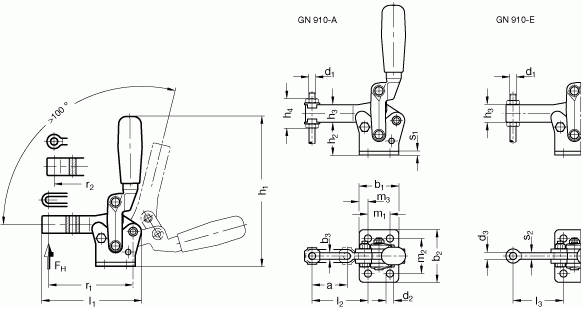 Dociskacze GN 910 - rysunek techniczny