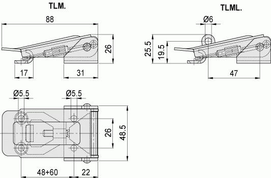 Zapięcia TLM. - rysunek techniczny