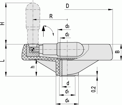 Koło ręczne z rękojeścią składaną VRTP.160+IR A-16 - rysunek techniczny