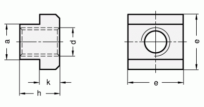 Nakrętki teowe DIN 508 - rysunek techniczny
