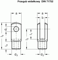 Przeguby widełkowe DIN 71752 - rysunek techniczny