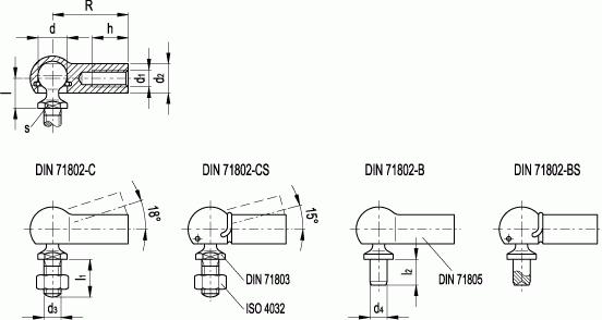 Przeguby kulowe DIN 71802 - rysunek techniczny