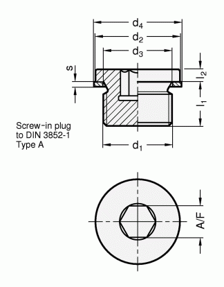 Korki gwintowane DIN 908 - rysunek techniczny