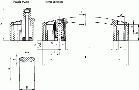 Uchwyt z zamkiem EBR - rysunek techniczny