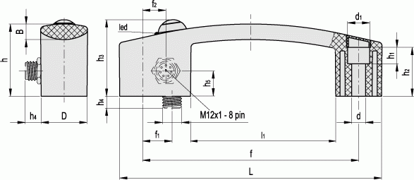 Uchwyt z wbudowanym mikroprzełącznikiem EBR-SW - rysunek techniczny