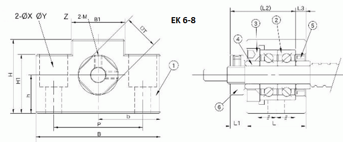 Typ EK - strona napędowa - rysunek techniczny