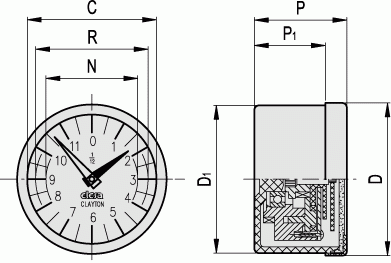 Analogowe wskaźniki obrotów z napędem grawitacyjnym GA11 GA12 - rysunek techniczny